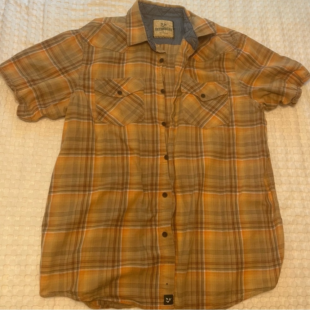 Express Men's Orange Plaid Casual Shirt